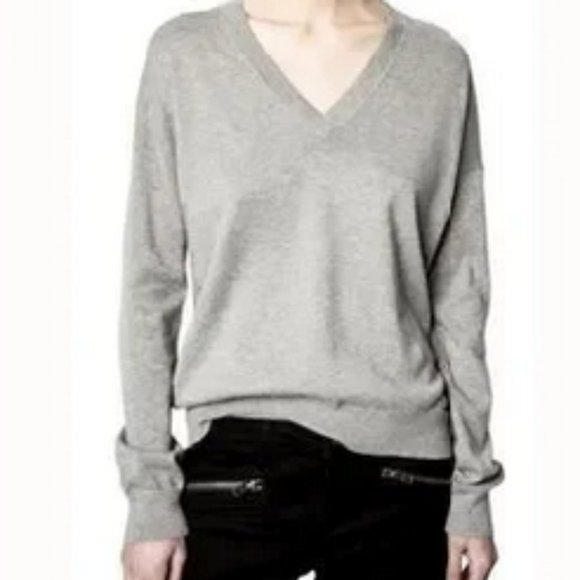 Zadig and Voltaire Happy Army Studded Elbow V Neck Sweater L - Picture 4 of 8